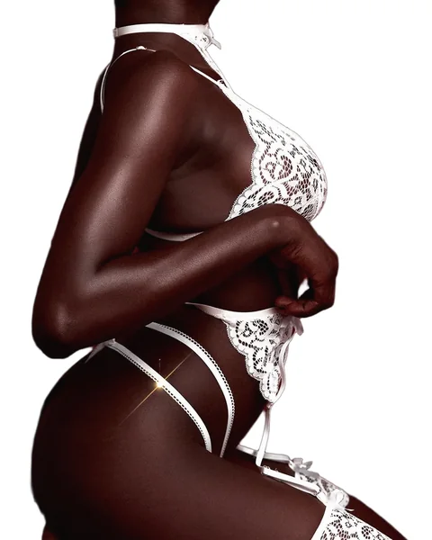 Bralette en dentelle blanche à col, portée