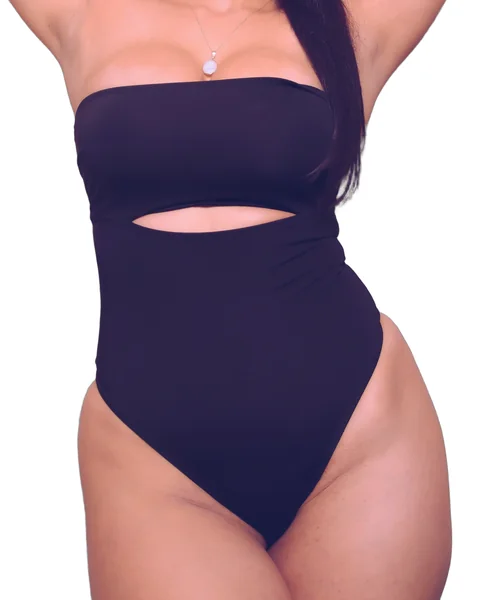 Body bustier noir à découpe, porté
